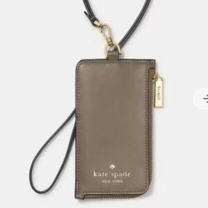 Kate Spade Madison Card Case Lanyard Saffiano Leather Oyster Shell NWT